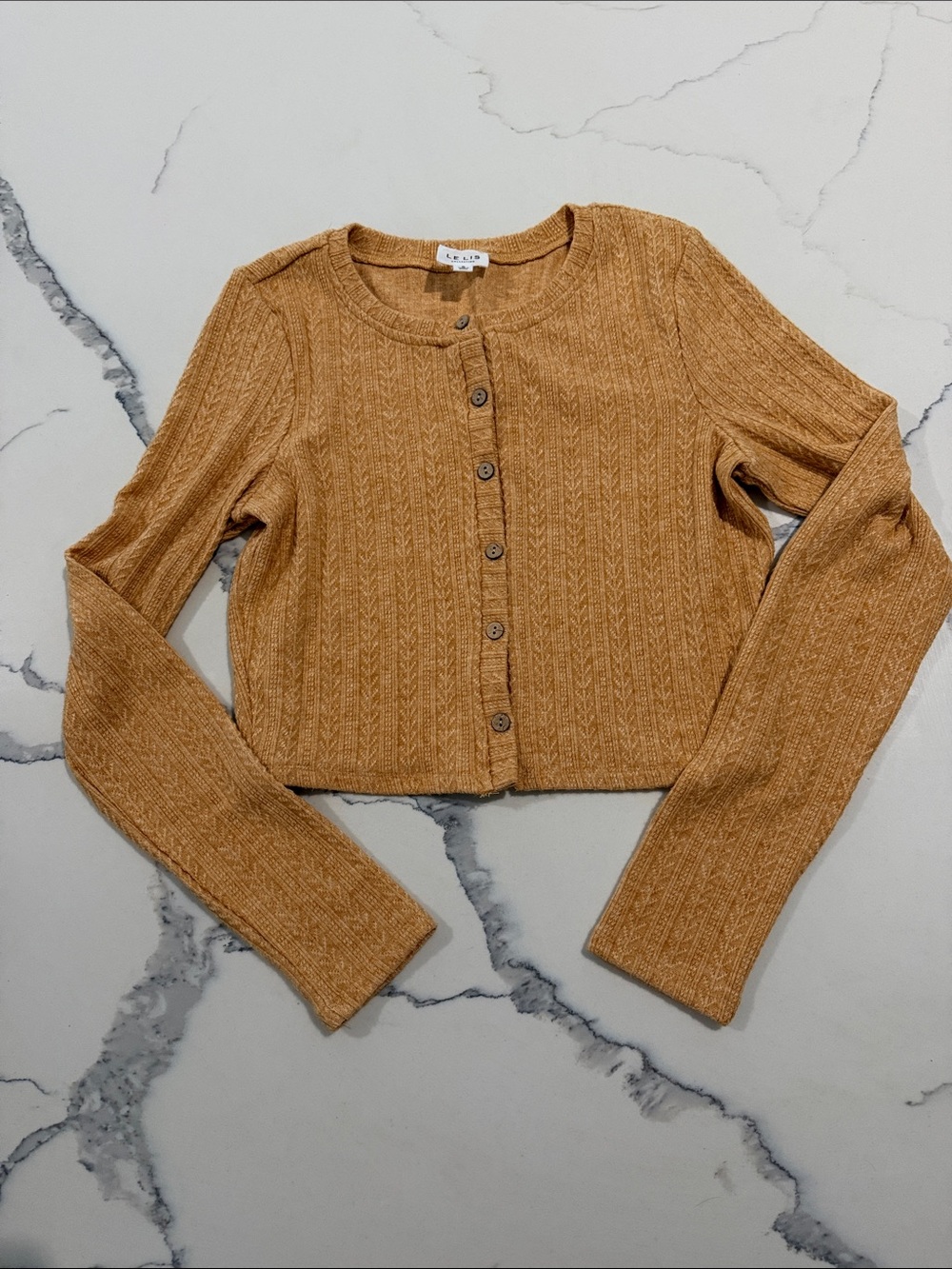 Le Lis Cropped Cable Knit Button-Front Cardigan